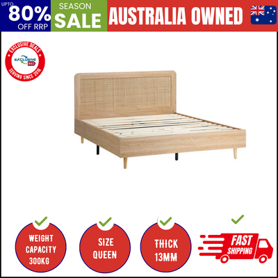 Bed Frame Queen Size Wooden Bed Frame Rattan Headboard