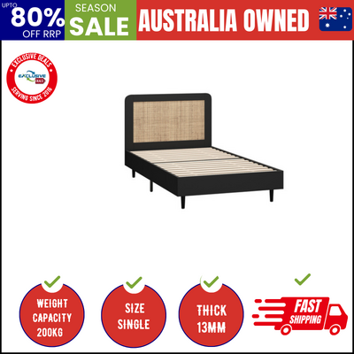 Bed Frame Single Size Beds Real Rattan Headboard Black