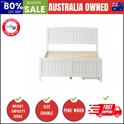 Wooden Bed Frame Double Size Base with Trundle Storage Drawers White