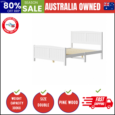 Bed Frame Double Size Wooden Base Timber Platform White