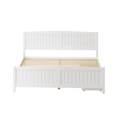 Wooden Bed Frame King Size Base with Trundle Storage Drawers White