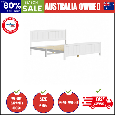 Bed Frame King Size Wooden Base Timber Platform White