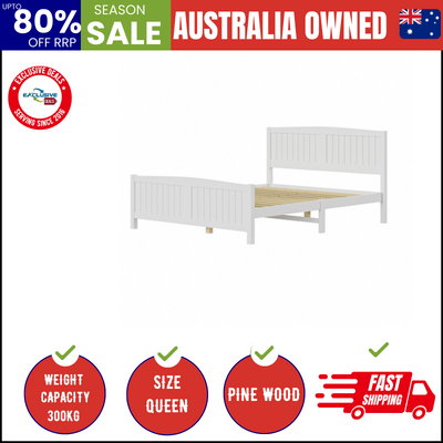 Bed Frame Queen Size Wooden Base Timber Platform White