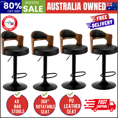 4x Bar Stools Swivel Gas Lift Metal Leather