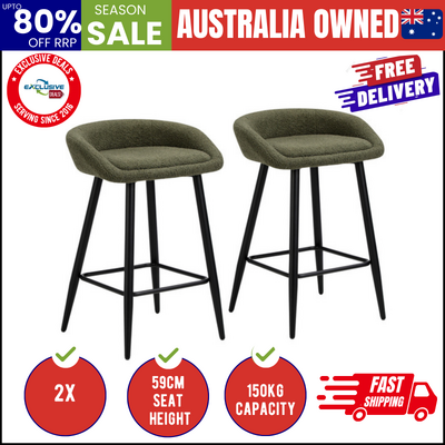 Bar Stools Set of 2 Kitchen Dining Chairs Counter Stools Green Boucle