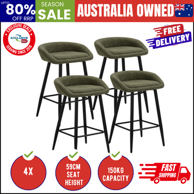 Bar Stools Set of 4 Kitchen Dining Chairs Counter Stools Green Boucle