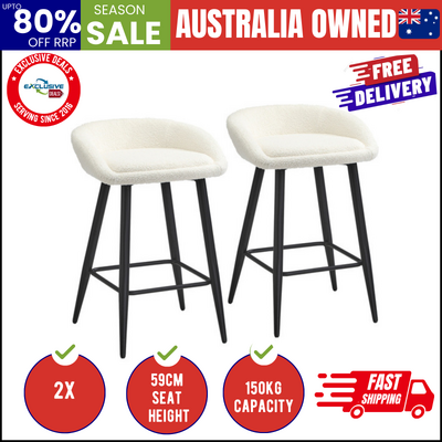 Bar Stools Set of 2 Kitchen Dining Chairs Counter Stool White Boucle