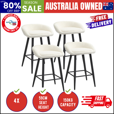 Bar Stools Set of 4 Kitchen Dining Chairs Counter Stool White Boucle