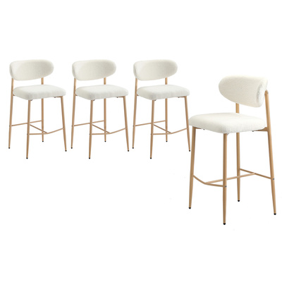 4x Bar Stools Boucle Fabric Natural White