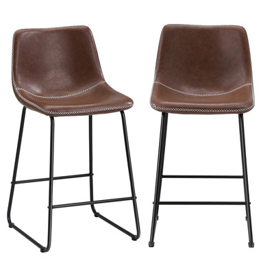 2x Bar Stools Kitchen Dining Chairs Leather Padded Stool Brown