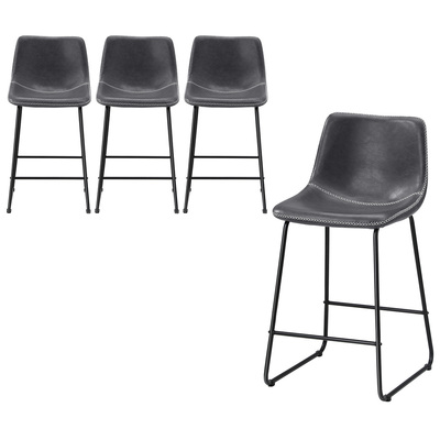 4x Bar Stools Kitchen Stool Dining Chairs Metal Leather Grey