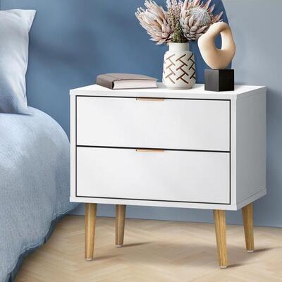 Bedside Tables 2 Drawers Side Table Nightstand Storage Cabinet White