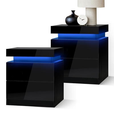 Bedside Tables Set of 2 LED Nightstand Side Table