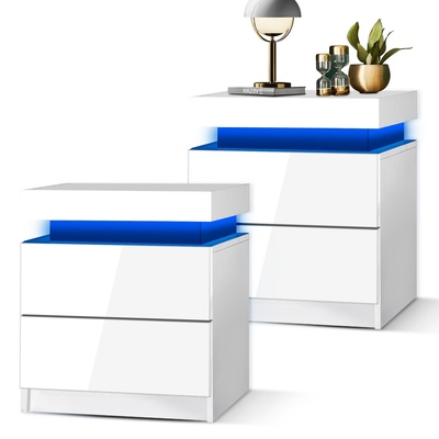 Bedside Tables Set of 2 LED White