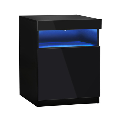 Bedside Table LED Nightstand Shelf Side End Table Storage Cabinet Black