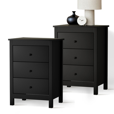 Bedside Tables Set of 2 Nightstands Storage Cabinet 3 Drawers Black