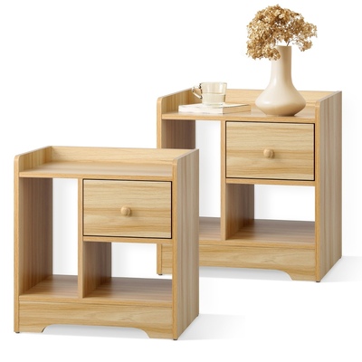 Bedside Tables Set of 2 Side Table Nightstand Storage Shelf Natural