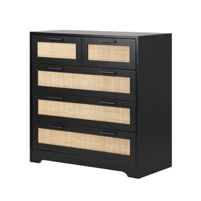 5 Chest of Drawers Dresser Storage Cabinet Tallboy Rattan Black