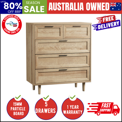 5 Chest of Drawers Dresser Chest Storage Cabinet Tallboy Natural