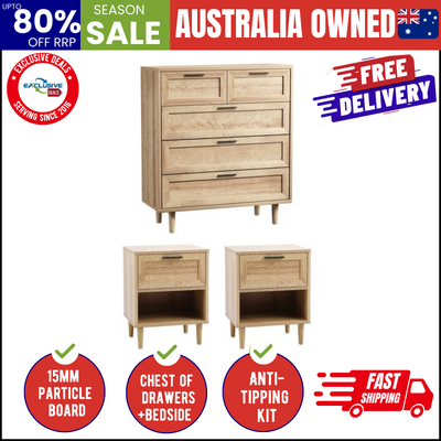 5 Chest of Drawers and 2 Bedside Tables Nightstands Bedroom Set