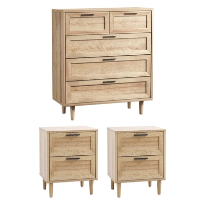 5 Chest of Drawers and 2 Bedside Tables Nightstand Bedroom Set Natural