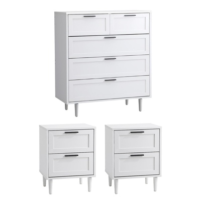 5 Chest of Drawers and 2 Bedside Tables Nightstand Bedroom Set White