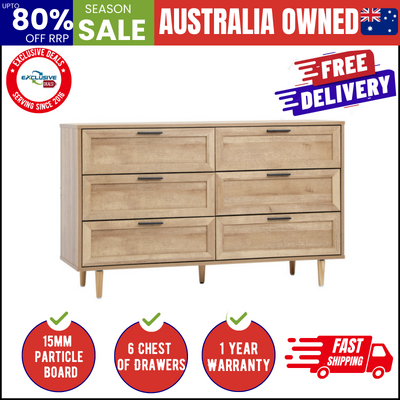 6 Chest of Drawers Dresser Chest Storage Cabinet Tallboy Natural