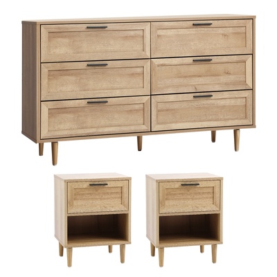 6 Chest of Drawers and 2 Bedside Tables Nightstands Bedroom Set