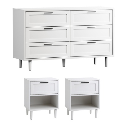 6 Chest of Drawers and 2 Bedside Tables Dressers Bedroom Set White