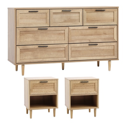 7 Chest of Drawers and 2 Bedside Tables Nightstands Bedroom Set