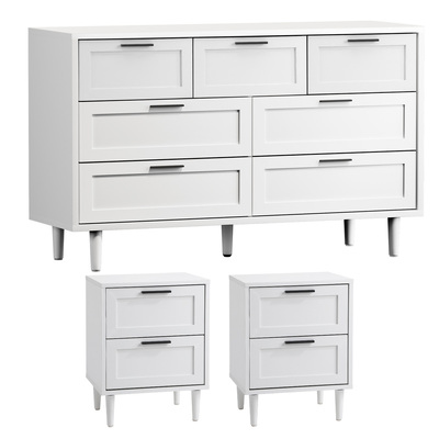 7 Chest of Drawers and 2 Bedside Tables Nightstand Bedroom Set White