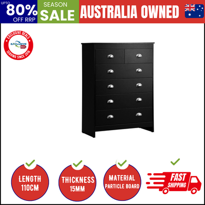 6 Chest of Drawers Tallboy Dresser Table Storage Cabinet Black