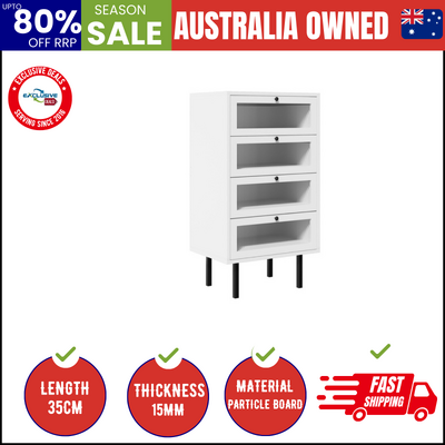 4 Chest of Drawers Tempered Glass Doors White