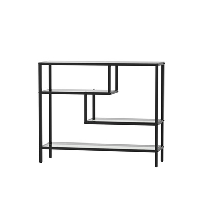 Console Table Tempered Glass Sofa Table Hall Side Entry 4 Shelves Black