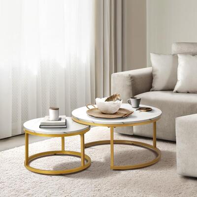 White & Gold Marble Nesting Side Tables for Stylish Living Spaces