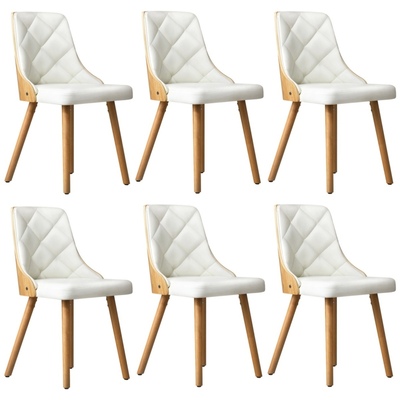 6x Dining Chairs Wooden Chair Kitchen Cafe Leather Padded White