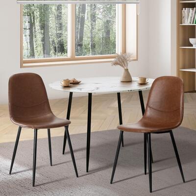 2x Dining Chairs Lounge Room PU Leather Brown