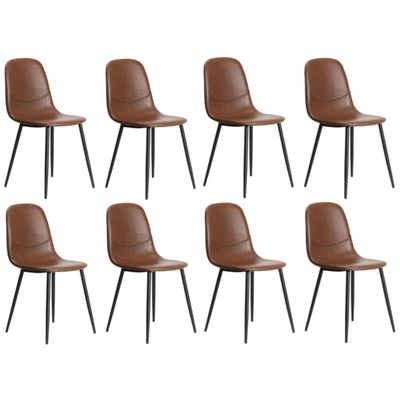 8x Dining Chairs Kitchen Accent Chair Lounge Room PU Leather Brown