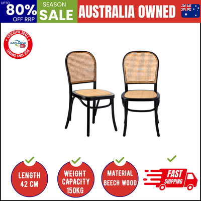 2PCS Dining Chairs Wooden Rattan Black