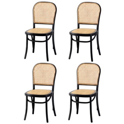 4PCS Dining Chairs Wooden Chairs Rattan Accent Chair Black