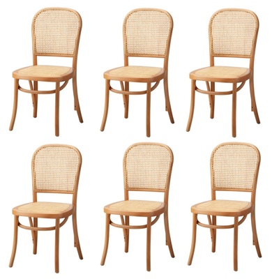 6PCS Dining Chairs Wooden Chairs Rattan Accent Chair Natural