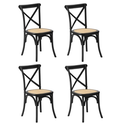 4PCS Crossback Dining Chair Solid Birch Timber Wood Ratan Seat Black