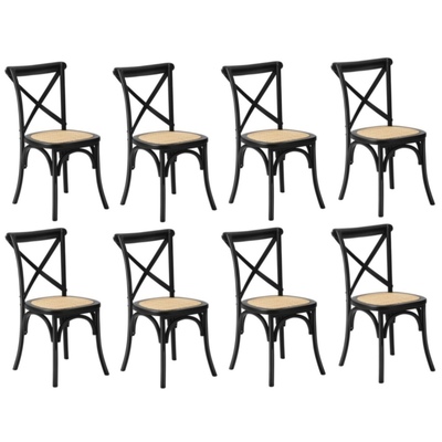 8PCS Crossback Dining Chair Solid Birch Timber Wood Ratan Seat Black