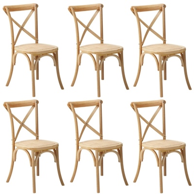 6PCS Crossback Dining Chair Solid Birch Timber Wood Ratan Seat Natural