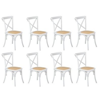 8PCS Crossback Dining Chair Solid Birch Timber Wood Ratan Seat White