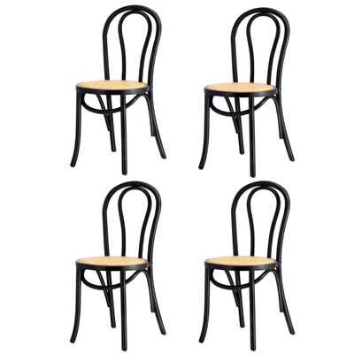 4x Dining Chair Solid Wooden Chairs Ratan Seat Black