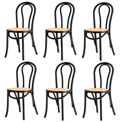 6x Dining Chair Solid Wooden Chairs Ratan Seat Black