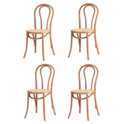 4x Dining Chair Solid Wooden Chairs Ratan Seat Natural