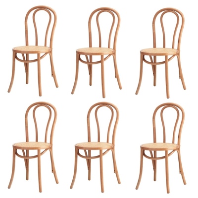 6x Dining Chair Solid Wooden Chairs Ratan Seat Natural