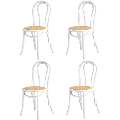 4x Dining Chair Solid Wooden Chairs Ratan Seat White